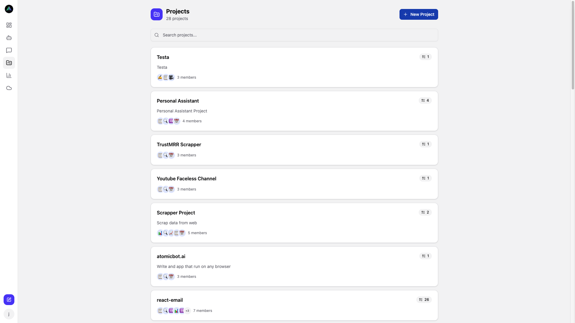 Projects overview — manage multiple agent teams across all your projects